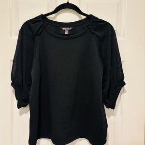 Banana Republic Black Blouse/Top with Sheer 3/4 Length Puff Sleeves, Size Small
